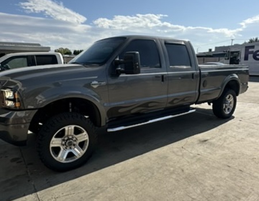Lifted Ford F-250 aligned at Pruett's Precision Alignment