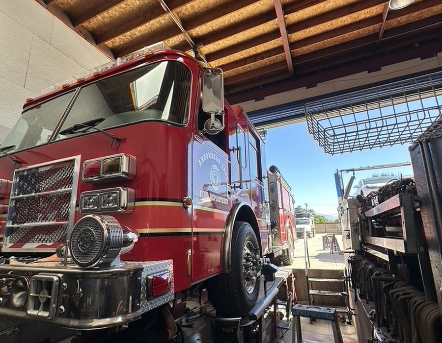 Fire engine serviced at Pruett's Precision Alignment