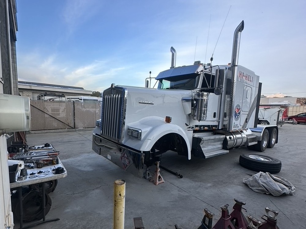 Semi truck in for service at Pruett's Precision Alignment